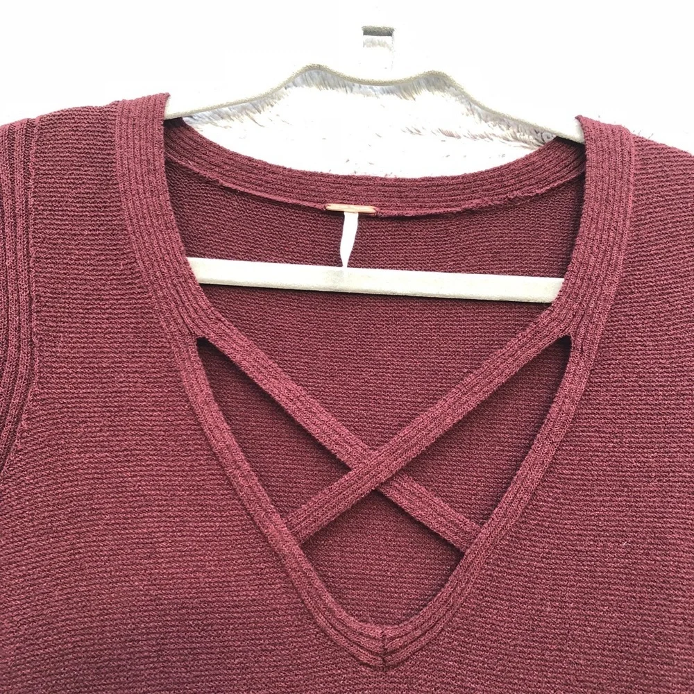 Free People Burgundy Criss Cross Sweater Tunic